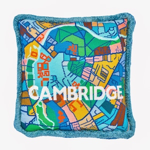 Cambridge City Map tapestry / needlepoint in half cross stitch. 41 x 41cm