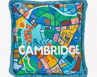 Cambridge City Map tapestry / needlepoint in half cross stitch. 41 x 41cm