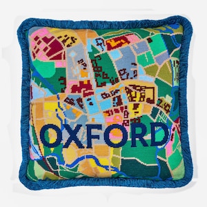 Oxford Map tapestry / needlepoint in half cross stitch. 41 x 41cm