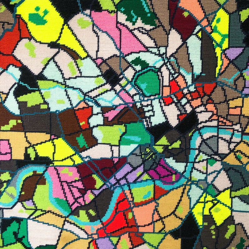 London City Map tapestry / needlepoint in half cross stitch. 70 x 45cm 画像 4