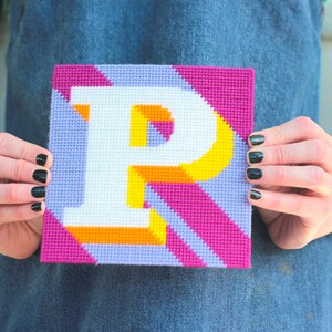 Purple Letter P Alphabet tapestry / needlepoint kit in half cross stitch on plastic canvas 15.4 x 15.4cm image 2