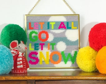 Let it Snow Christmas tapestry / needlepoint kit in half cross stitch on plastic canvas 15.4 x 15.4cm