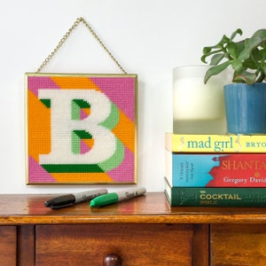 Orange Letter B Alphabet tapestry / needlepoint kit in half cross stitch on plastic canvas 15.4 x 15.4cm