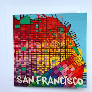Tarjeta de felicitación del mapa de la ciudad de San Francisco. 15x15cm