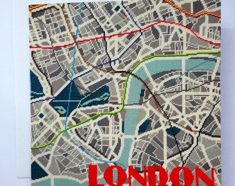 London Metro City Map Greeting Card. 15 x 15cm