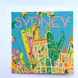 Carte de vœux du plan de la ville de Sydney. 15x15cm