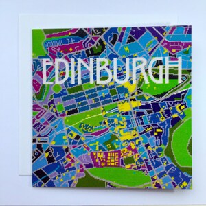 Edinburgh stadskaart wenskaart. 15 x 15cm