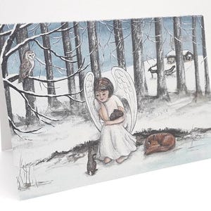 Carte de voeux ange et renard - message de Noël à l'intérieur