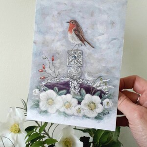 Rotkehlchen & Krone, von der Natur inspirierte Weihnachtskarte, mit Weihnachtsgruß