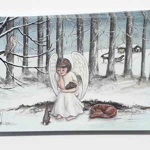 Ange et renard, lot de 5 cartes de voeux de Noël avec message de voeux de Noël à l'intérieur