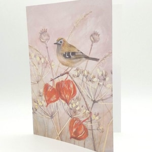 Goldcrest & Chinese Lantern Greeting Card - blank for own message