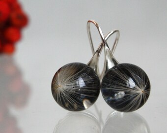Dandelion Seed Earrings: Epoxy Resin Sphere Dangle Earrings