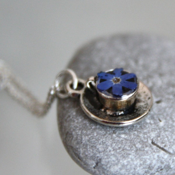 Real forget-me-nots in a miniature cup pendant, Botanical pendant, Unique pendant epoxy resin Cup with forget-me-not Real flower pendant