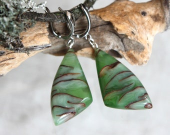 Green Resin Cone Earrings: Natural Forest Pendant