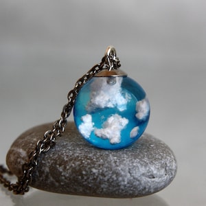 Epoxy Resin Sphere Pendant: Blue Sky with Clouds