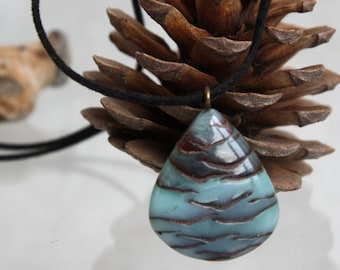 Green Epoxy Resin Cone Pendant: Natural Teardrop Necklace