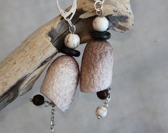 Earrings are cocoons. Bone Beaded Earrings. Silkworm Long Earrings. Natural material earrings  Dangle Earrings.