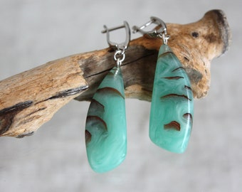 Green Resin Cone Earrings: Natural Forest Pendant