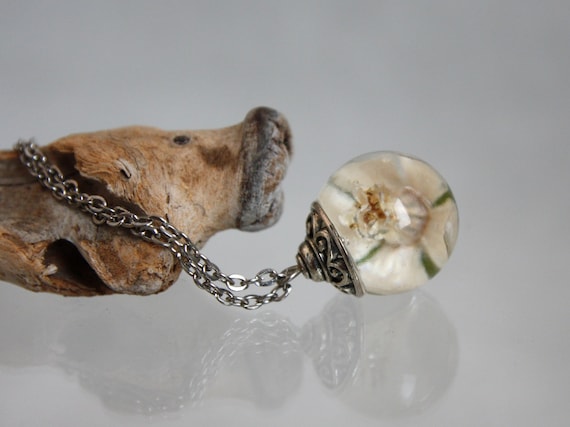 Epoxy Resin Flower Pendant: White Jasmine, Garden Jewelry