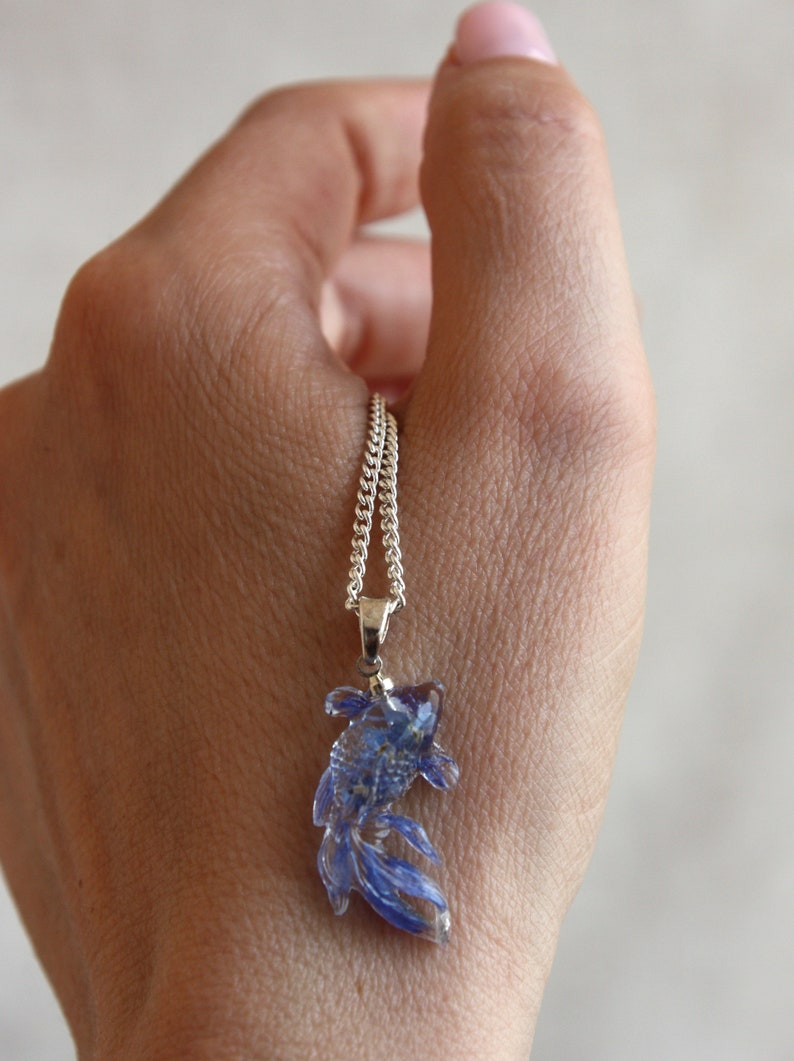 Small fish pendant cornflower petals and Etsy