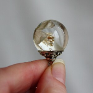 May include: A clear glass sphere with a silver base, containing dried flowers and botanicals.