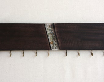 Meranti Wood Key & Jewelry Holder: Epoxy Resin Glass Bead Decor