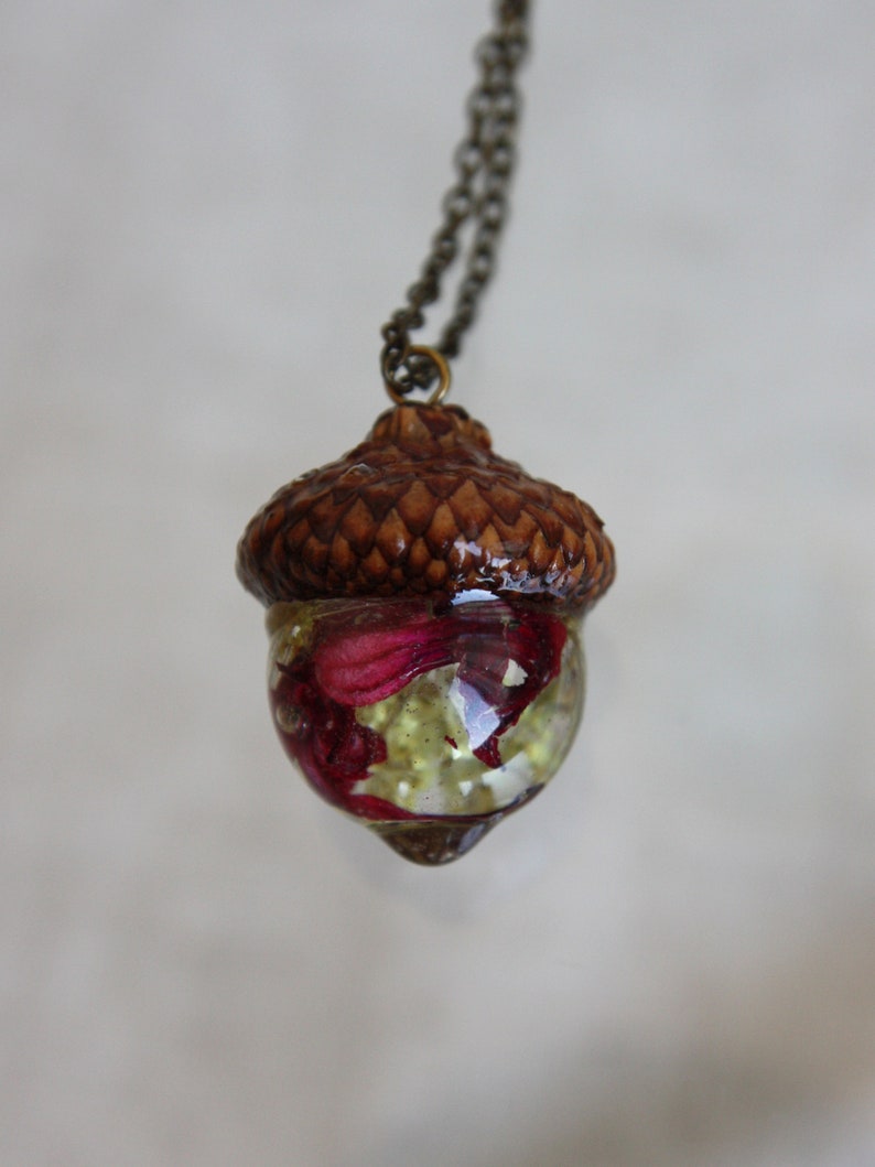 Pendant acorn with real Aegopodium flowers red geranium ...