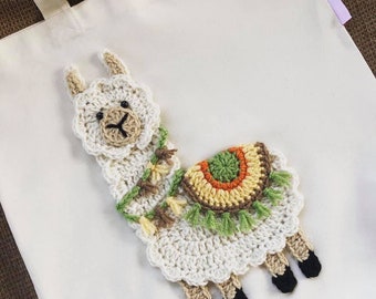 Bolso tote Market de lona con aplicación de llama de ganchillo