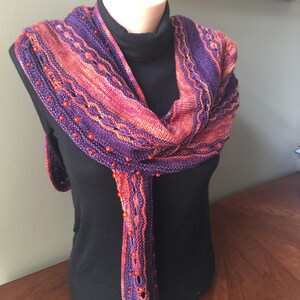 Contemporary Beaded Hand Knit Shawl - Wrap - Scarf  - Purple - Orange