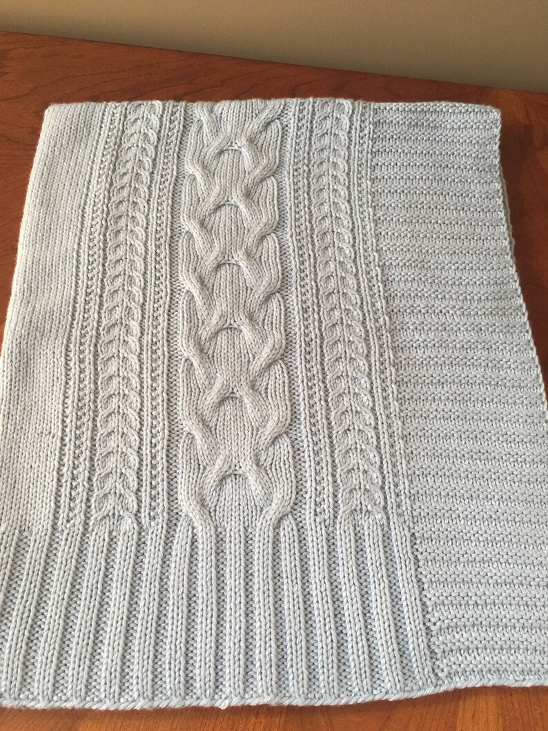 Hand Knit Baby Blanket Cable Classic Style Elegant Merino Washable Nursery Infant Knitwear Baby Gift Shower Gift image 3