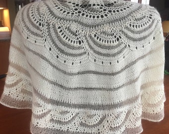 Elegant Hand Knit Lace Shawl - Wrap - Ivory - Gold - Wedding - Formal Knitwear - Prom - Evening wear