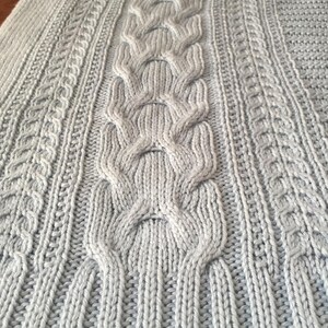 Hand Knit Baby Blanket Cable Classic Style Elegant Merino Washable Nursery Infant Knitwear Baby Gift Shower Gift image 4