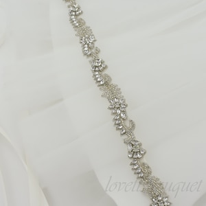 Tie on - Rhinestone Bridal Belt, Rhinestone Bridesmaid Belt, Silver Wedding Belt, Self Tie Thin Sash Belt  B208S