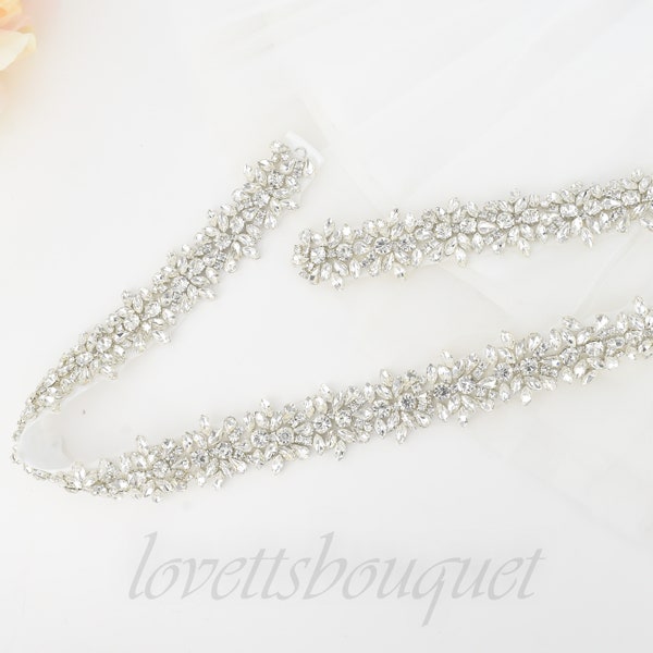 Clasp Belt - All The Way Around Wedding Belt, Rhinestone Bridal Belt, Silver Bridal Belt, Hook & Eye Silver Bridal Belt B114S