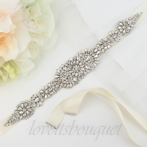 Ready to Ship - 13&quot;L Tie on Wedding Belt Crystal, Wedding Sash Silver, Bridal Belt Silver, Crystal Silver Sash Belt B109