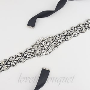 Tie on Belt Black Bridal Belt, Black Bridal Sash, Wedding Sash Belt, Crystal Pearl Belt B113BLK image 5