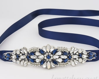Tie on - Navy Blue Wedding Belt, Bridal Belt, Bridesmaid Belt, Prom Dress Belt, Self Tie Belt B133NAV-S