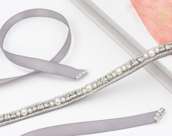 Narrow Pearl Belt, Bridal Belt, Wedding Dress Belt, Sash Belt, Rhinestone Belt, Bridal Bridesmaid Belt, Dress Sash Belt, Pearl Belt B164.3SN