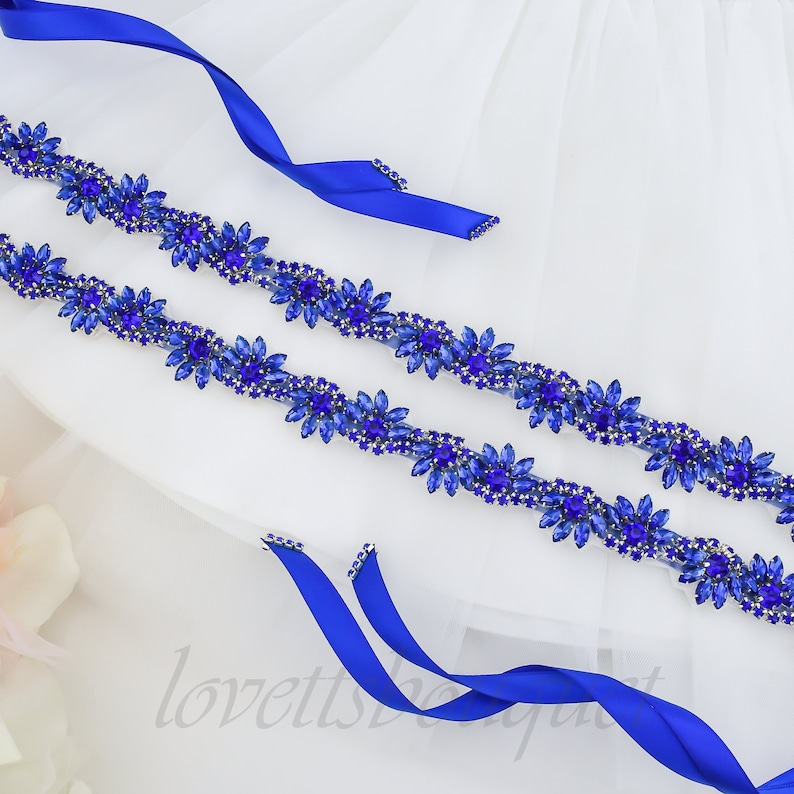 Flower Girl Sash Royal Blue Flower Girl Belt Crystal Rhinestone Blue Sash Belt B165BLUFG Royal Blue Sash Belt