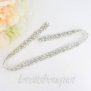 Ready to Ship - Clasp Crystal Skinny Bridal Bridesmaid Belt Silver, Dress Sash Belt Women, All The Way Around 32&quot; Belt B212