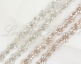 Sew On Belt - Bridal Belt, Bridesmaid Belt, Crystal Skinny Wedding Sash Belt, Sew on Bridal Sash Belt B117A