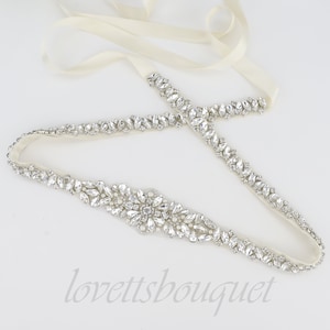 Ready to ship - 33&quot;L Tie On Crystal Bridal Belt Silver, Bridesmaid Belt Silver Crystal,  Prom Dress Sash Belt Crystal, Dress Belt Women B193