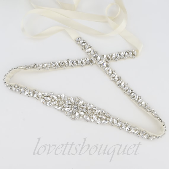 Crystal & Pearl Embellished Women\'s Belt - Silver ANNULOYA Wide Pearl Belts Gift for Women Wedding Stretchy  main image 2