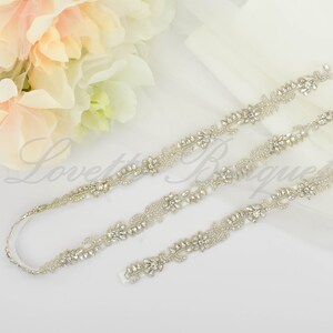 Ready to Ship - 36&quot; Clasp Rhinestone Thin Bridal Bridesmaid Belt Silver, Dress Sash Belt Silver Women, All The Way Around Belt 208S
