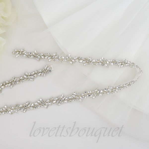 Clasp Belt - All The Way Around Wedding Belt, Rhinestone Bridal Belt, Silver Bridal Belt, Hook & Eye Silver Bridal Belt B117S