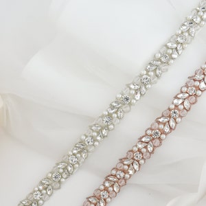 Sew On Belt - Bridal Belt, Bridesmaid Belt, Skinny Pearl Wedding Sash Belt, Sew on Sash Belt B196A
