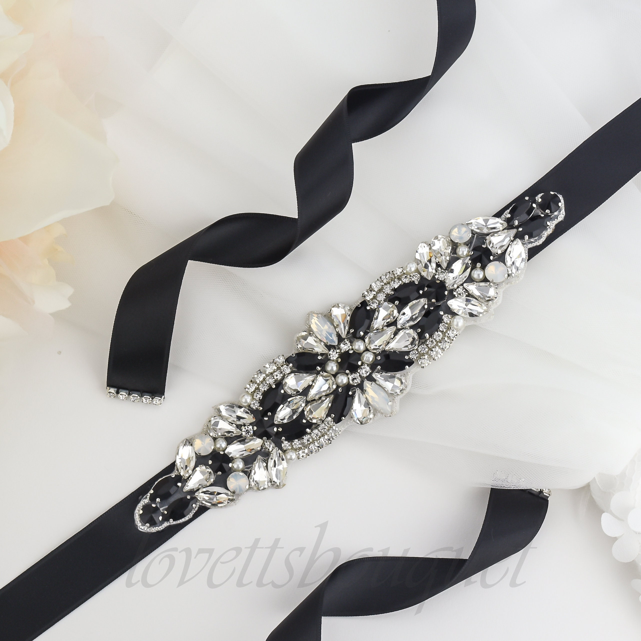 Crystal Black BeltBlack Prom Dress Belt Black Sash Belt Etsy