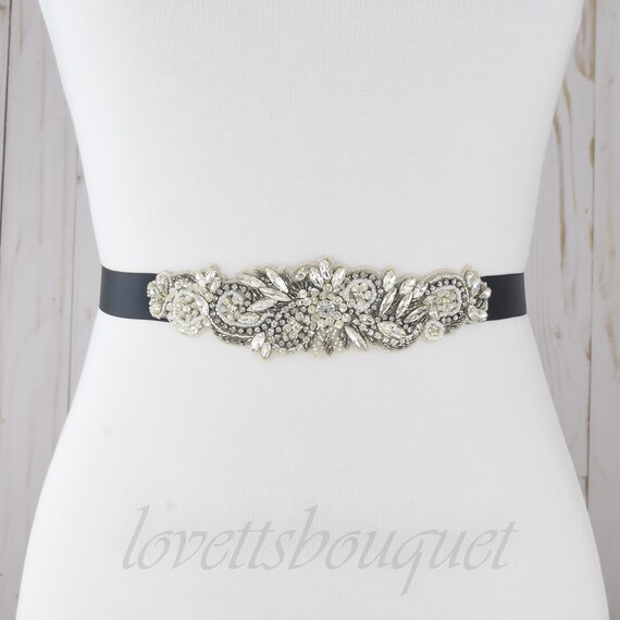 Black Bridal Belt | Black and Gold Bridal Sash Belt | Bridesmaid Sash