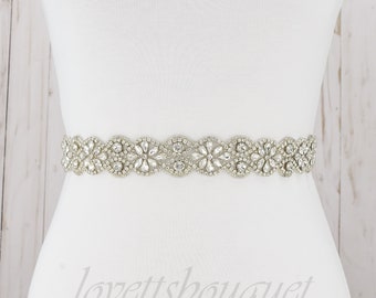 SALE - Tie on Crystal Silver Wedding Sash Belt, Bridal Sash Belt, Bridesmaid Sash Belt, Silver Self Tie Sash Belt BF130S