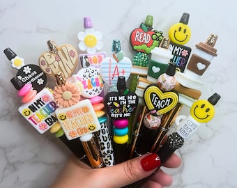 UPDATED OPTIONS! Teacher Beaded Pen, Teacher Appreciation Gift, Silicone Beaded Pen, Red Blue Black Ink Ballpoint Teacher Era Pen Christmas